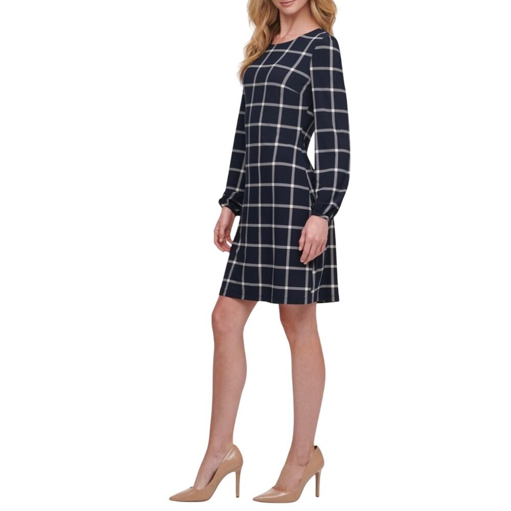 Tommy Hilfiger Navy Windowpane Plaid A-Line Shift Dress, Women's Size 12